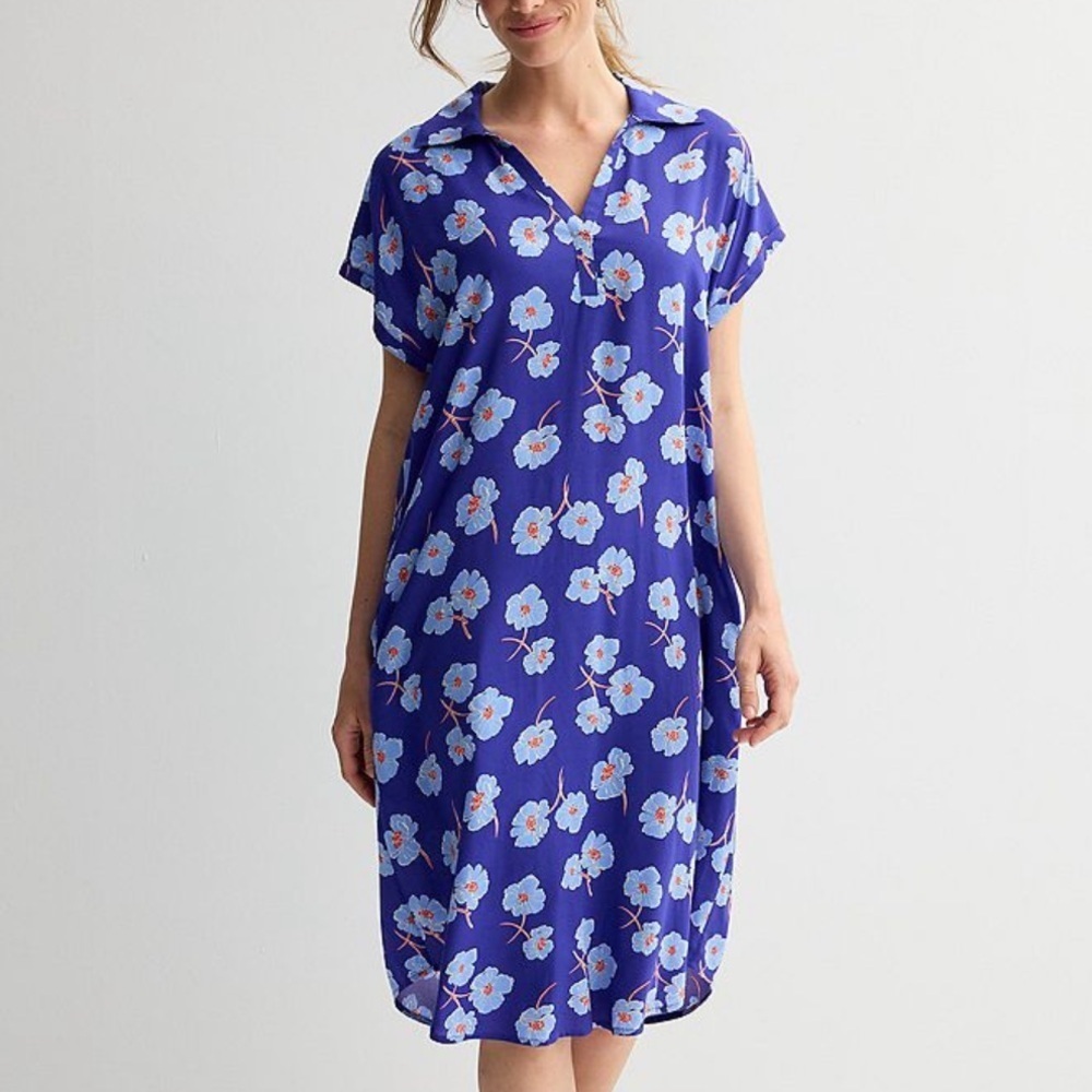Draper James Woven Collared Midi Blue Floral Sleep Dress Size XL